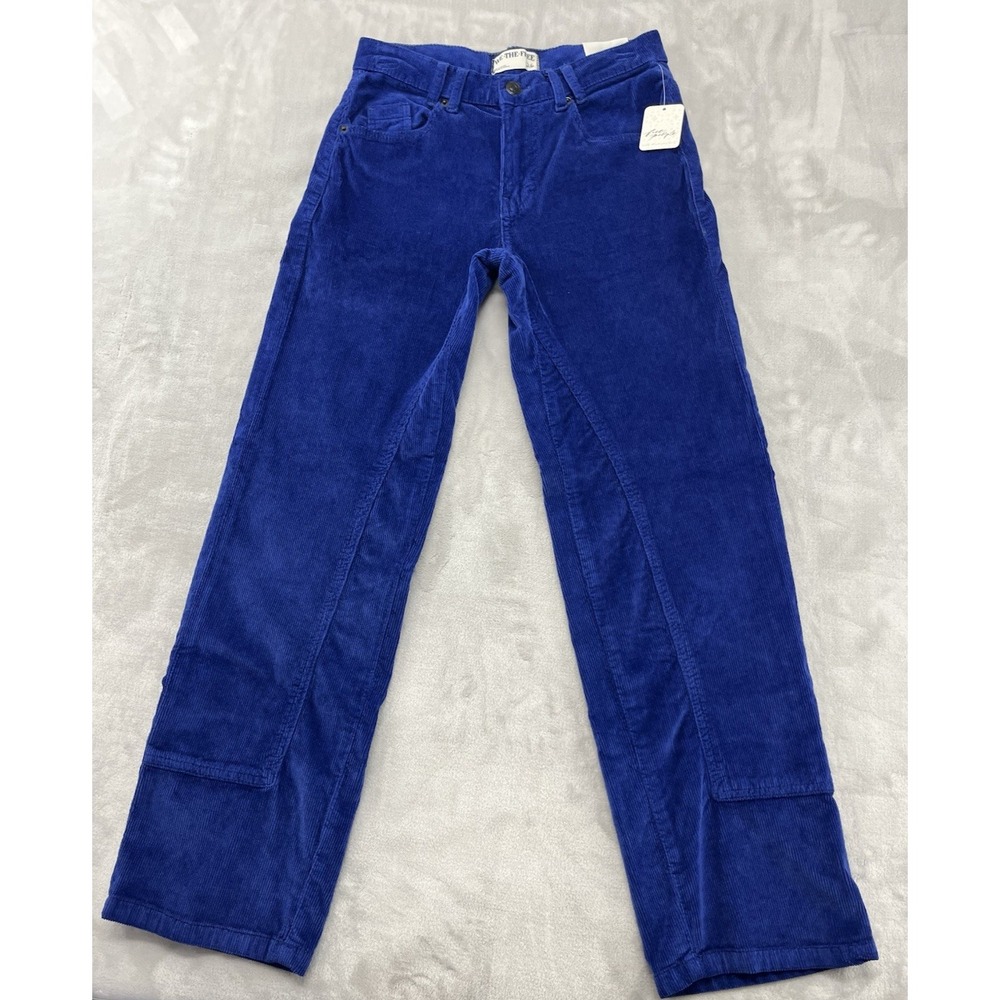 Free People Risk Taker Women Pants 26 Blue Corduroy High Rise Straight Preppy